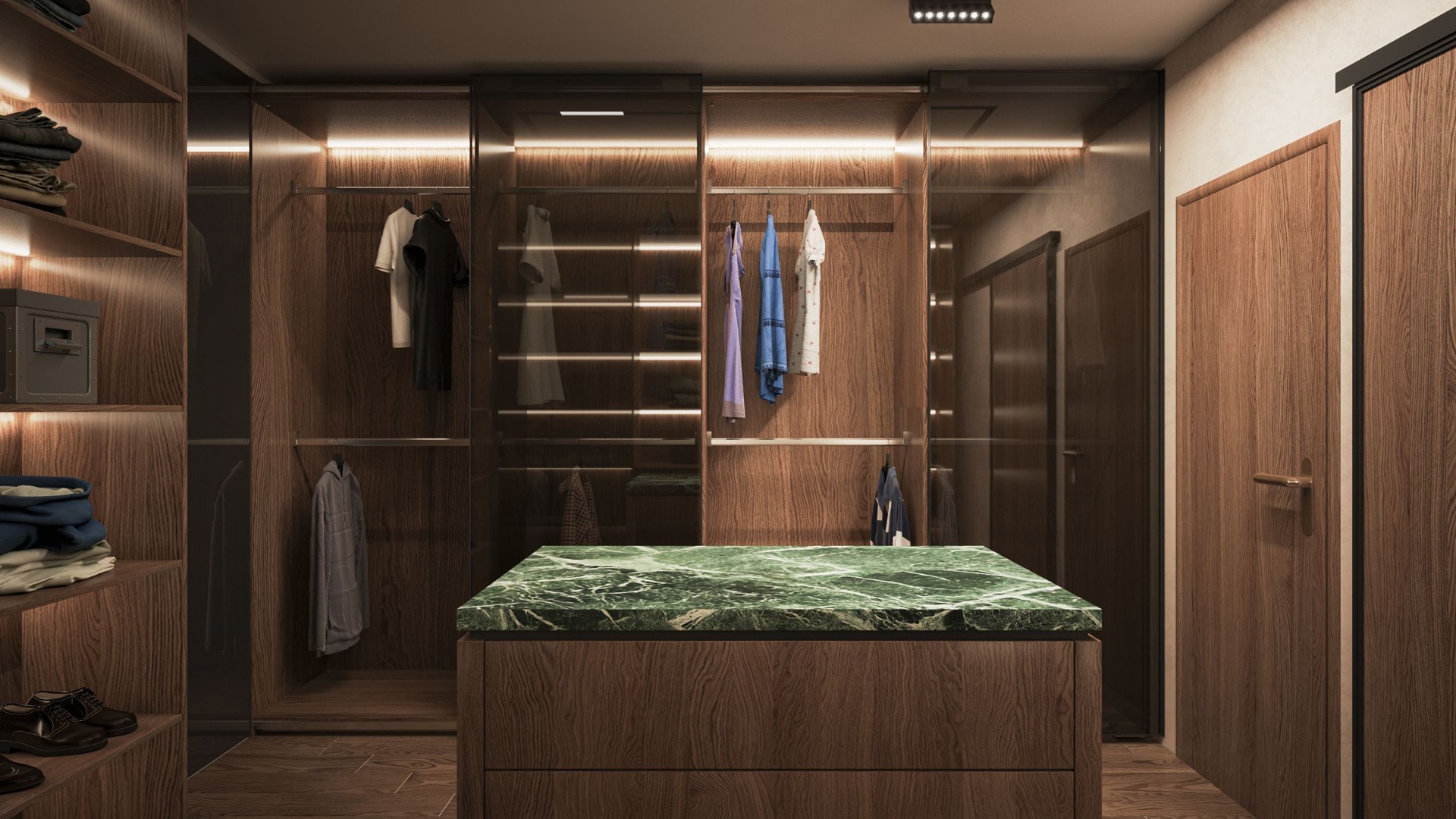 Computer generated image of dressing room. Architectural Visualization. 3D rendering.